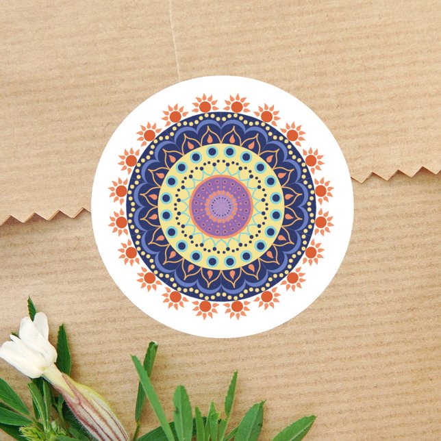 Moderner Chic Mandala Minimalistisch Runder Aufkleber (Colorful Mandala simple sticker)