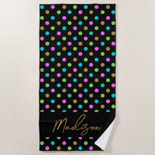 Moderner Chic Polka Dots Personalisiert Black & Go Strandtuch