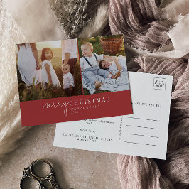 Moderner Chic | Red Foto Collage Christmas News Feiertagspostkarte