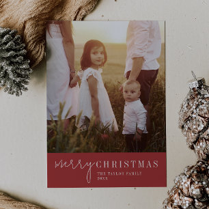 Moderner Chic Red Merry Christmas Foto Feiertagskarte