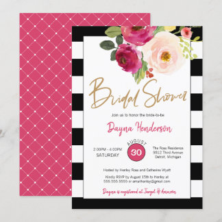 Moderner Chic Strip mit rosa Blume Brautparty Einladung