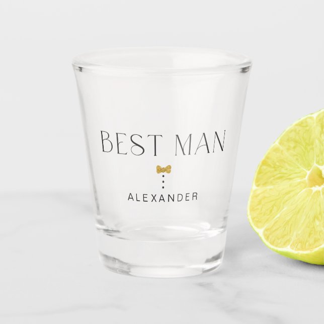 Moderner Chic Trauzeuge Art Deco Gold Krawatte Nam Schnapsglas (Vorderseite)