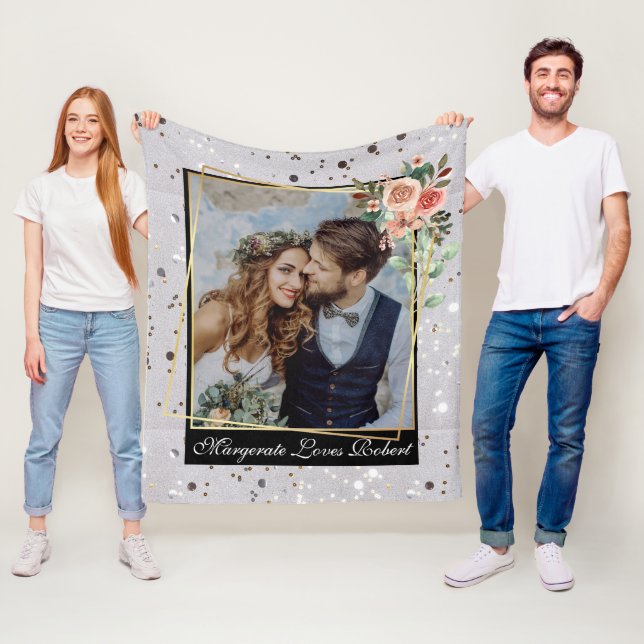 Moderner Chic Wedding Liebe Couple Silver Glitzer Fleecedecke (Beispiel)