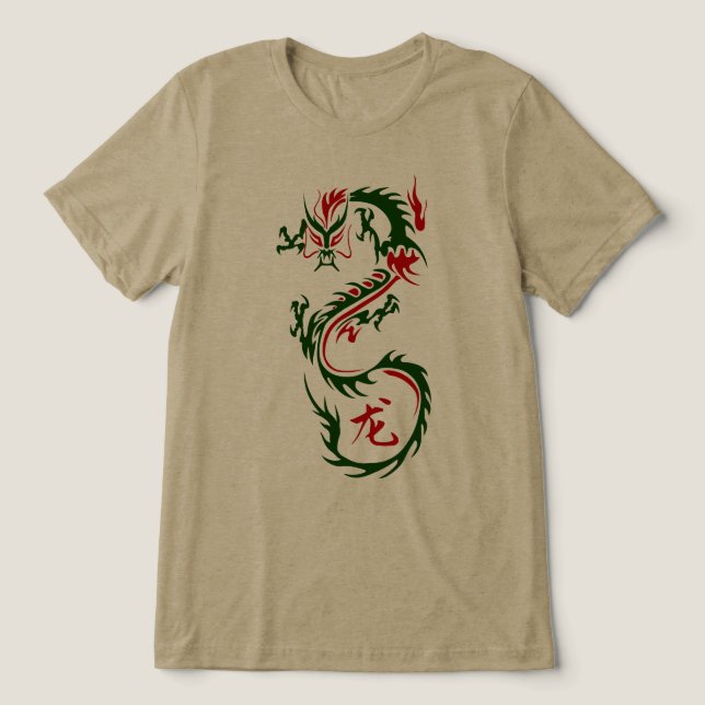 Moderner chinesischer Drache Tri-Blend Shirt (Design Vorderseite)