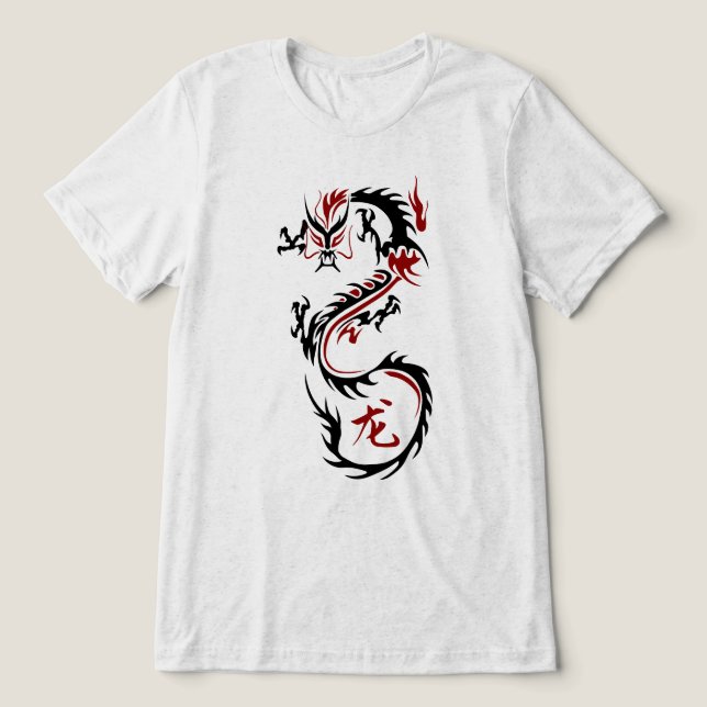 Moderner chinesischer Drache Tri-Blend Shirt (Design Vorderseite)