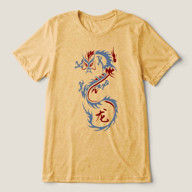 Moderner chinesischer Drache Tri-Blend Shirt (Design Vorderseite)