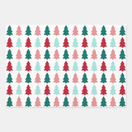 Moderner Christbaum, Aquamarin, Aqua, Rot Geschenkpapier Set