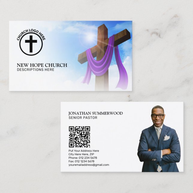 Moderner Christlicher Pastor Cross Cloudscape QR C Visitenkarte (Vorne/Hinten)
