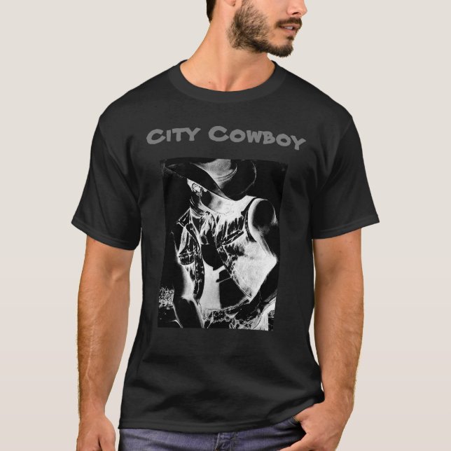 Moderner City Cowboy Cool Niedlichen Männer Schwar T-Shirt (Vorderseite)