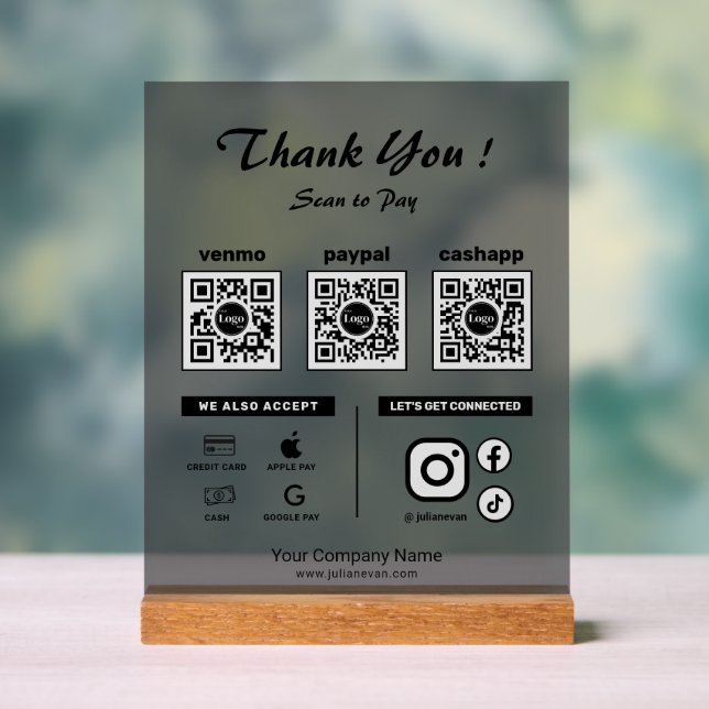 Moderner Clean Scan zur Zahlung von 3 QR Codes Vie Acrylschild (Neutral)