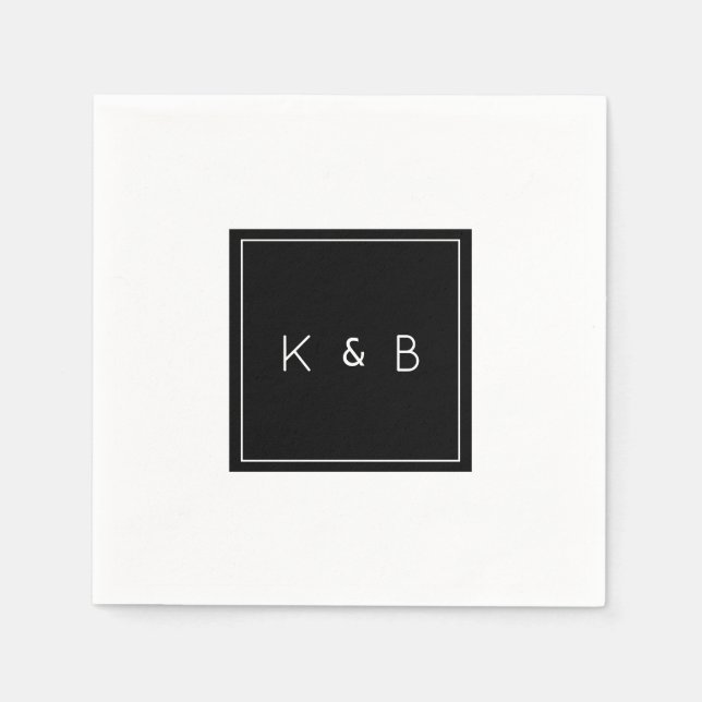 Moderner Cocktail für Monogramm B/W Serviette (Vorderseite)