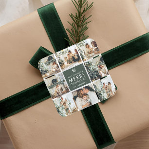 Moderner Collage “Frohe Weihnachten” Multi Foto Quadratischer Aufkleber