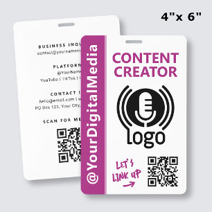 Moderner Content Creator Networking ID Pink Pass Ausweis