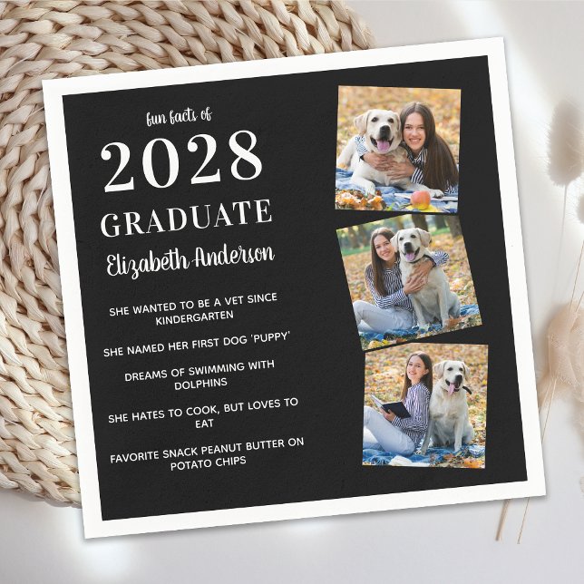 Moderner Cool Graduate Fun Fakten 3 Foto Abschluss Serviette (Von Creator hochgeladen)