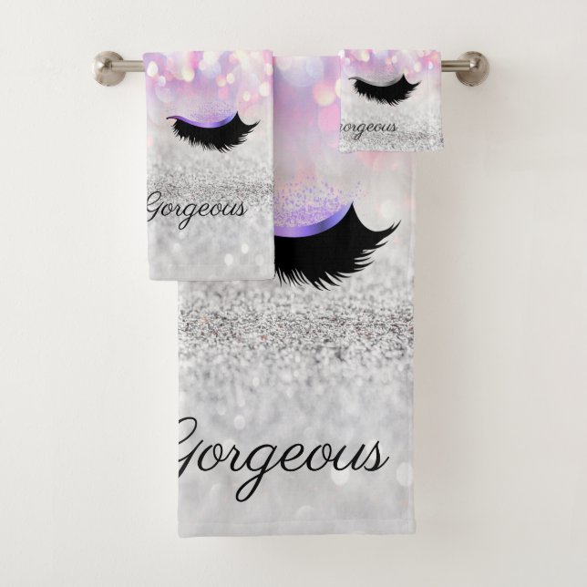 Moderner Cool rosa Silberner Glitzer Bokeh, Imitat Badhandtuch Set (Insitu)