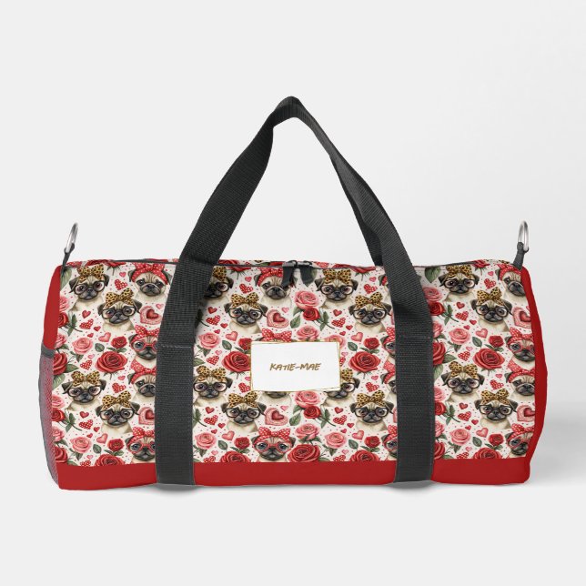 Moderner Coquette Mops Dog Muster Personalisiert K Duffle Bag (Rückseite)