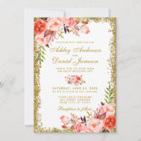 Moderner Coral Floral Wedding Gold Glitzer W