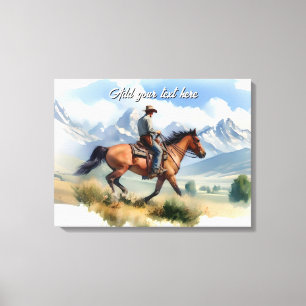 Moderner Cowboy auf einem Fuchspferd Leinwanddruck