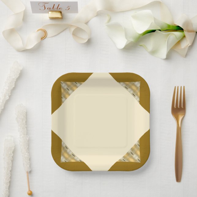 Moderner Creme- und Goldplatz Pappteller (Hochzeit)