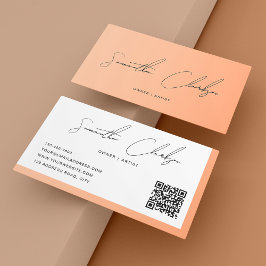 Moderner, cremiger Peach Handgeschriebener QR-Code Visitenkarte