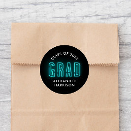 Moderner Cyan Neon Abschluss Runder Aufkleber