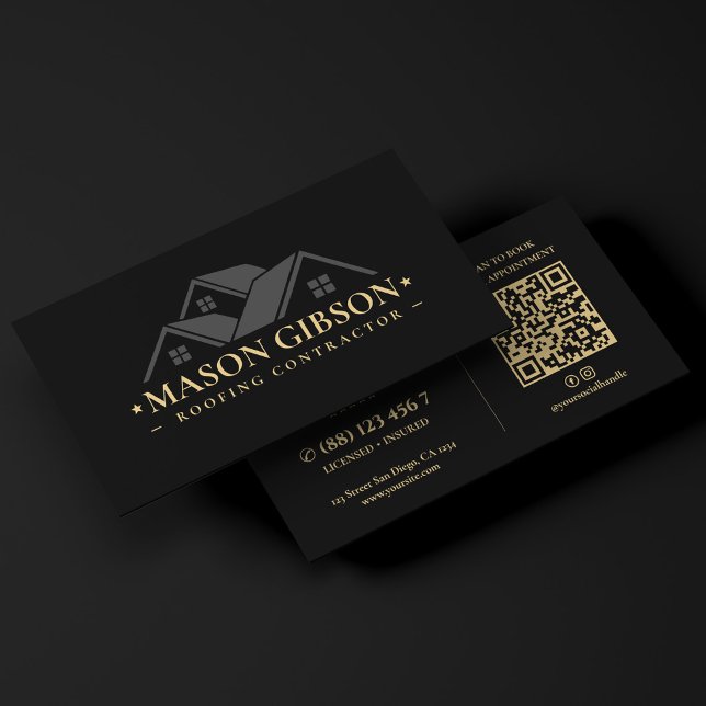 Moderner Dachdecker-Logo Schwarz Visitenkarte (Modern Roofing Contractor Logo Black Business Card
)