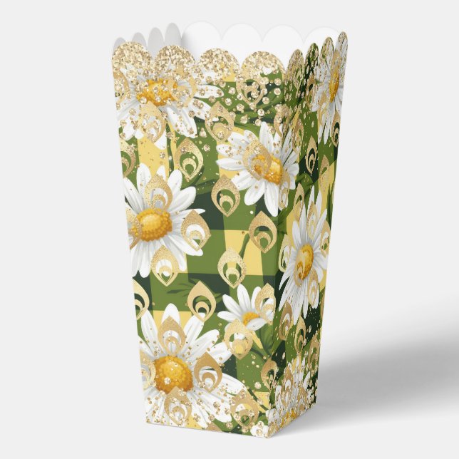 Moderner Daisy Floral Checkerboard Gold Glitzer Geschenkschachtel (Vorderseite)