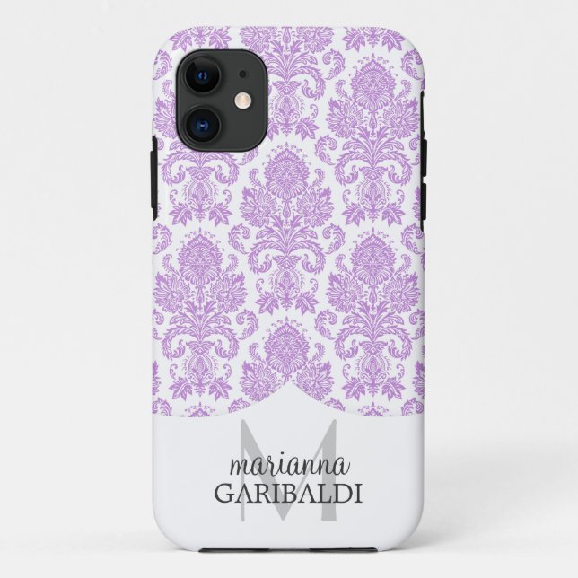 Moderner Damast-lila personalisiertes Case-Mate iPhone Hülle (Rückseite)