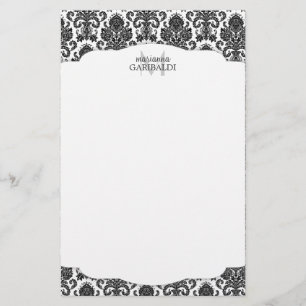 Moderner Damast-Schwarzweiss-personalisiertes Briefpapier