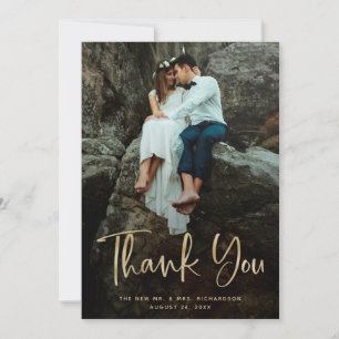 Moderner Dank Imitats Gold Script und Hochzeiten Dankeskarte