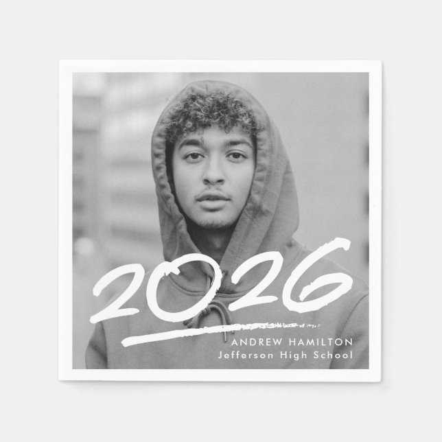 Moderner Dashed 2025 Foto Abschluss Napkins Serviette (Vorderseite)