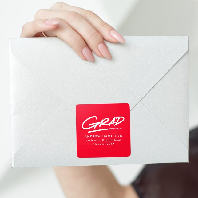 Moderner Dashed Grad Red Abschluss Quadratischer Aufkleber (Von Creator hochgeladen)