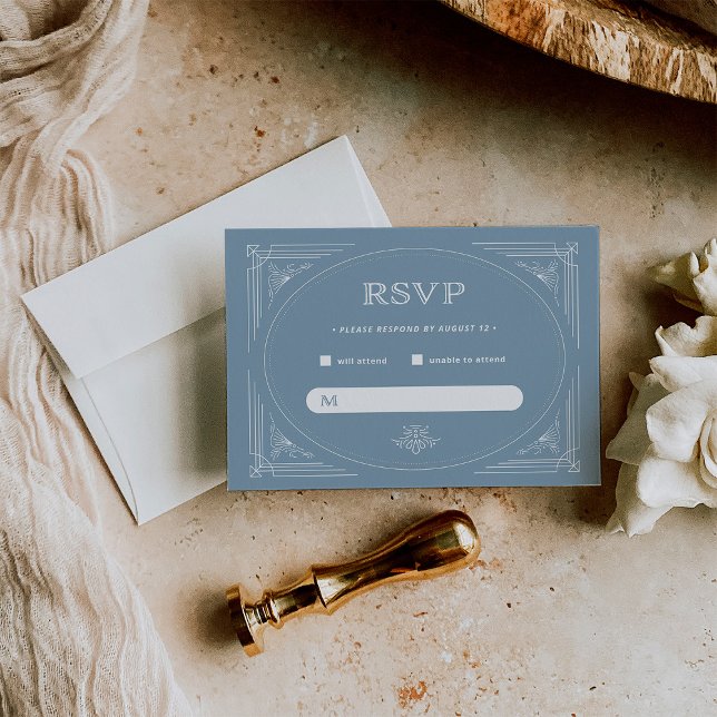 Moderner Deko | Elegant Dusty Blue and White Weddi RSVP Karte (Von Creator hochgeladen)