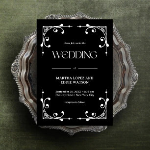 Moderner Deko Elegant Onyx Black and White Weddi Einladung