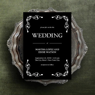 Moderner Deko Elegant Onyx Black and White Weddi Einladung