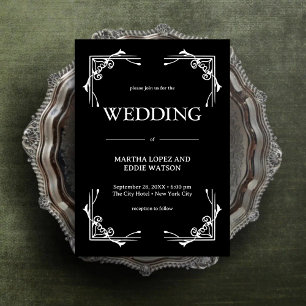 Moderner Deko Elegant Onyx Black and White Weddi Einladung