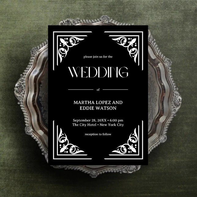 Moderner Deko | Elegant Onyx Black and White Weddi Einladung (Von Creator hochgeladen)
