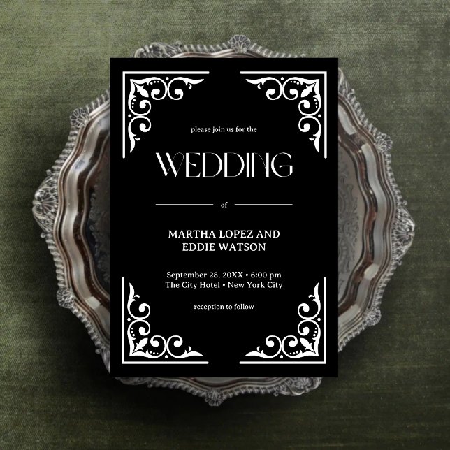 Moderner Deko | Elegant Onyx Black and White Weddi Einladung (Von Creator hochgeladen)