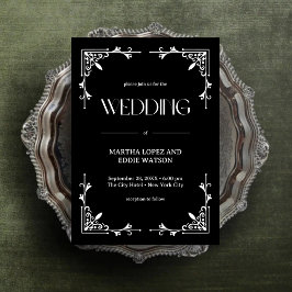 Moderner Deko | Elegant Onyx Black and White Weddi Einladung
