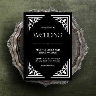 Moderner Deko Elegant Onyx Black and White Weddi Einladung
