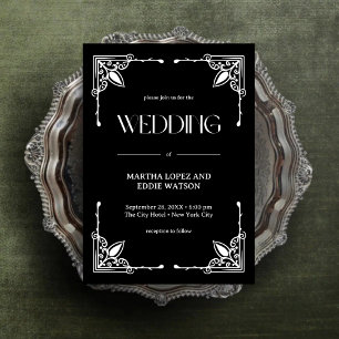 Moderner Deko Elegant Onyx Black and White Weddi Einladung