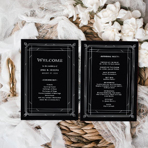 Moderner Deko Elegant Onyx Black and White Weddi Programm
