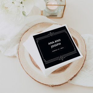 Moderner Deko   Elegant Onyx Black and White Weddi Serviette