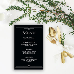Moderner Deko   Elegant Onyx Black Wedding Menu Flyer