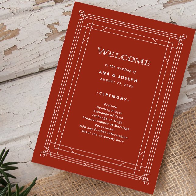 Moderner Deko | Elegante Feiertage Rote Hochzeit Programm (A festive red welcome program for your holiday wedding)