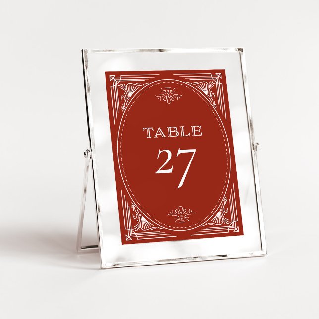 Moderner Deko | Elegante Feiertage Rote Hochzeit Tischnummer (Festive red table numbers in an elegant art deco style for your holiday wedding)