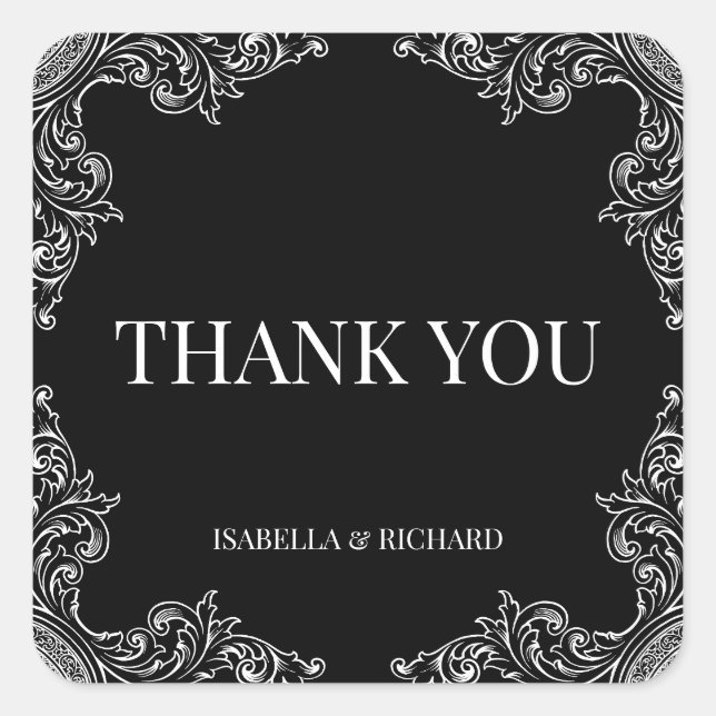 Moderner Deko| Elegante Schwarz-Weiß-Hochzeit Quadratischer Aufkleber (Vorderseite)