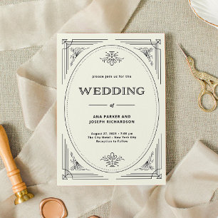 Moderner Deko Elegante Schwarze und Elfenbeinhoc Einladung