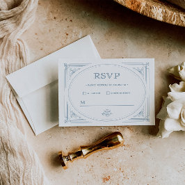 Moderner Deko | Elegante White and Dusty Blue Wedd RSVP Karte