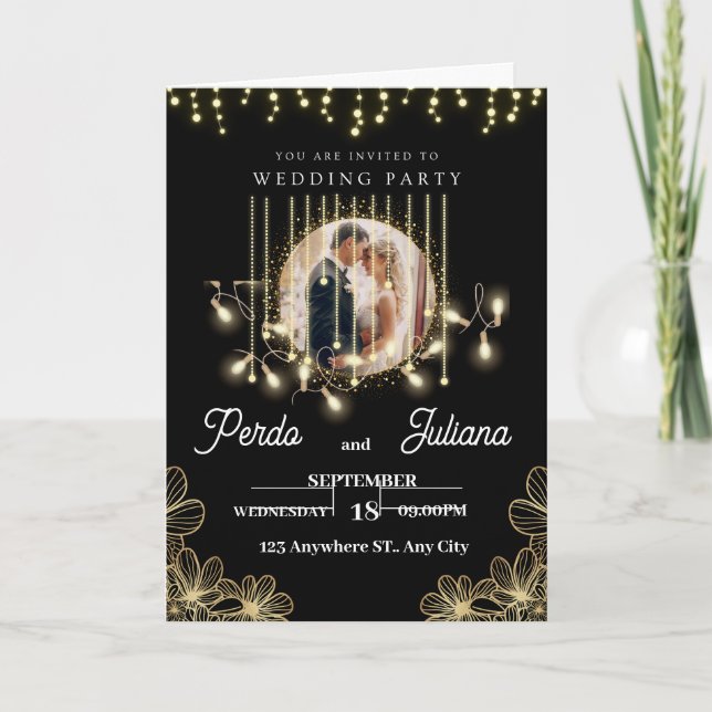 Moderner Deko Eleganter Schwarz und Gold Einladung (Vorderseite)